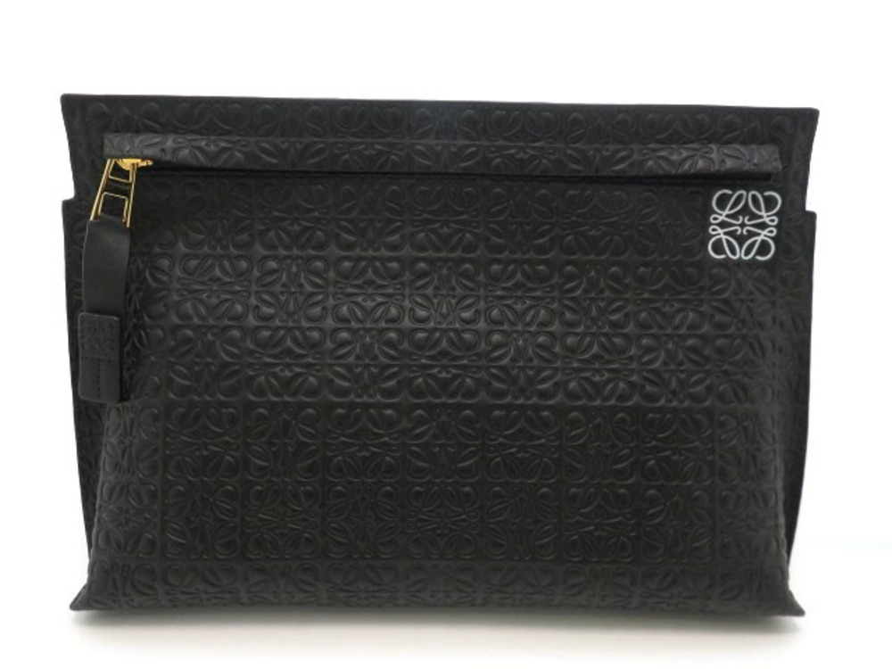 Loewe Repeat T Pouch Clutch Bag Embossed Silk Calfskin Anagram Black